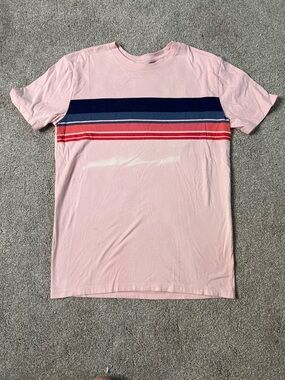 GAP Retro Style Pink Short Sleeve Tee with Navy Blue and Red Stripes
